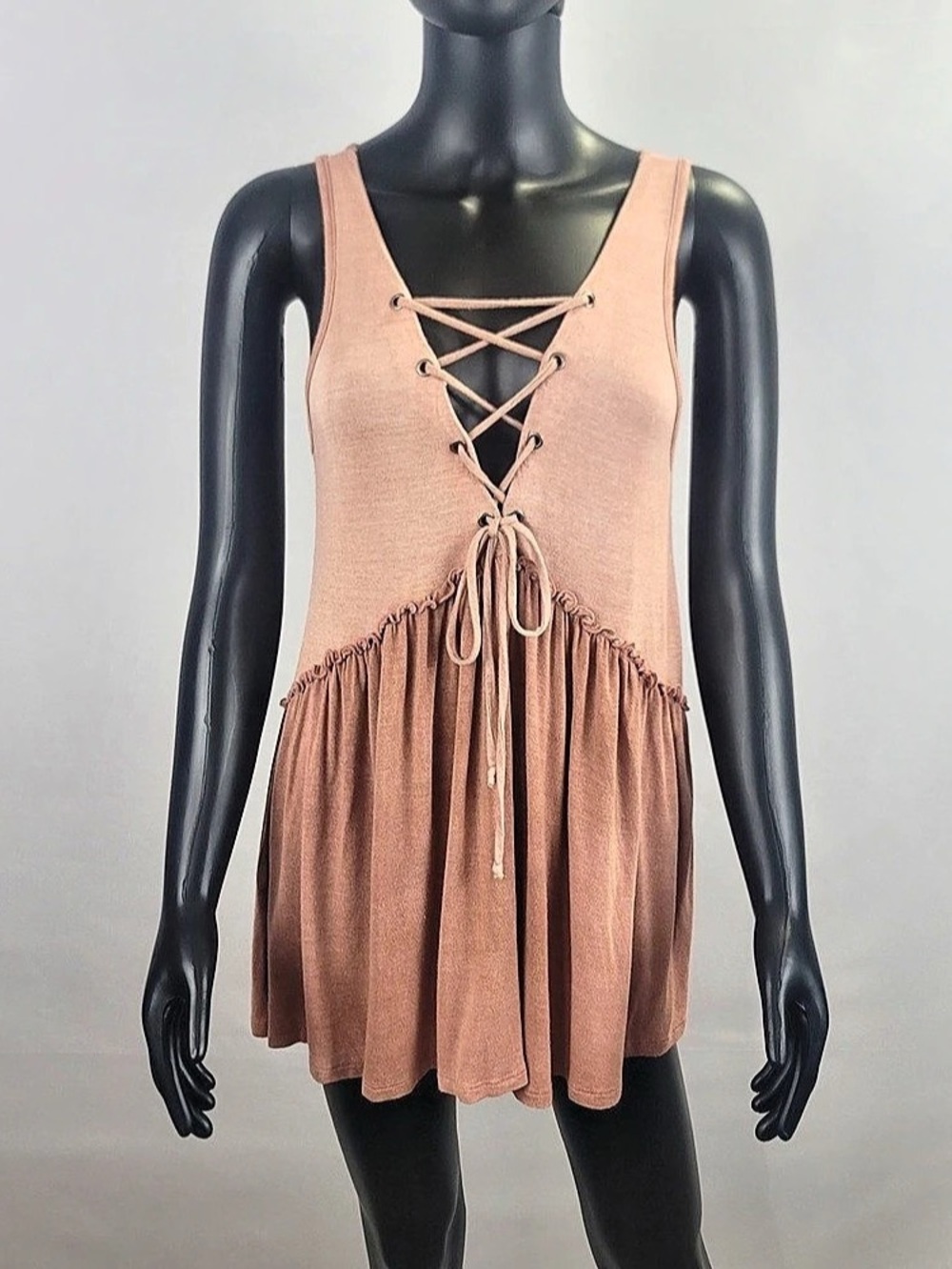Sage Style 14290 Lace-Up Babydoll Tank in Pink Size Small